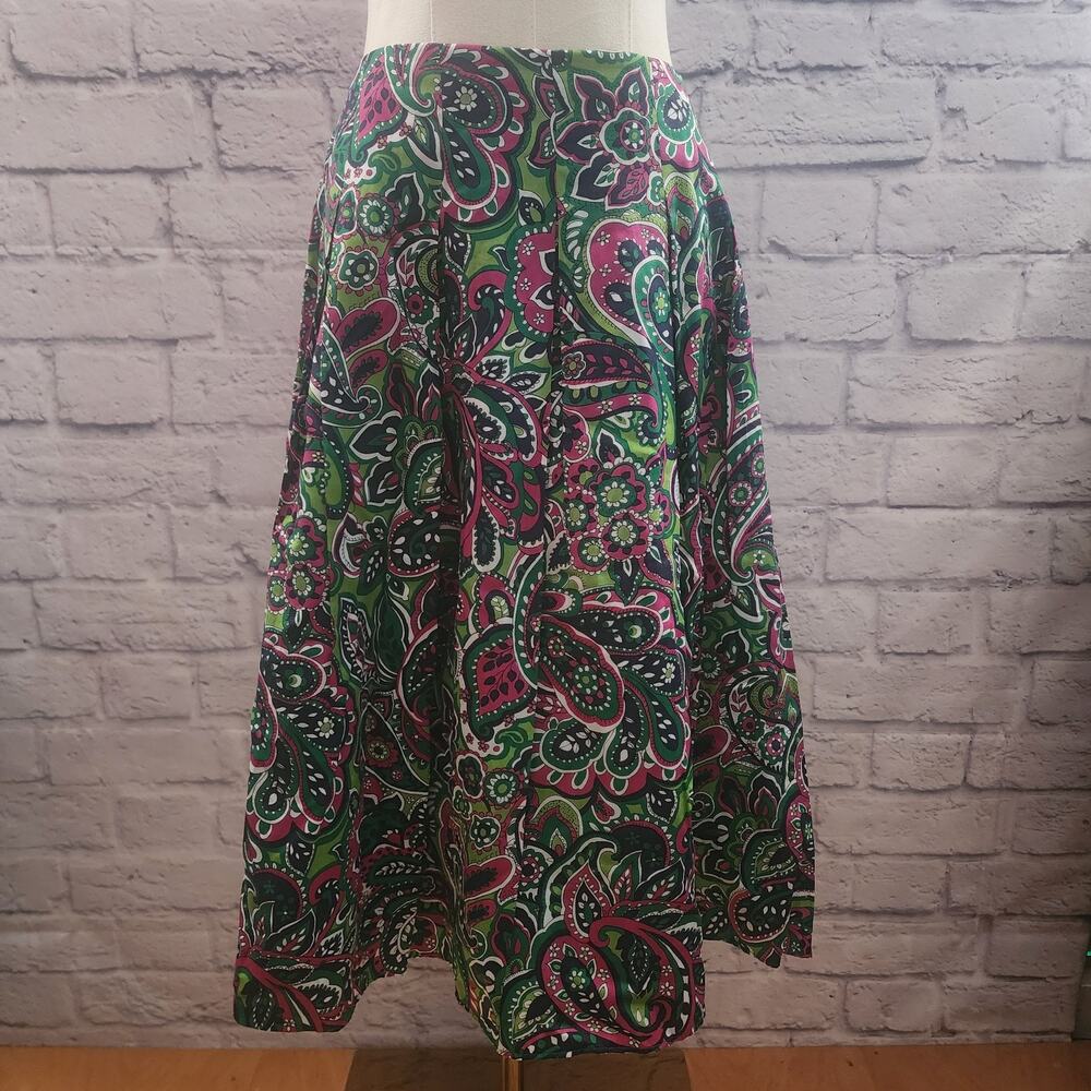 Talbots Sz 8 Paisley Floral Pleated Midi Skirt Classic Preppy
